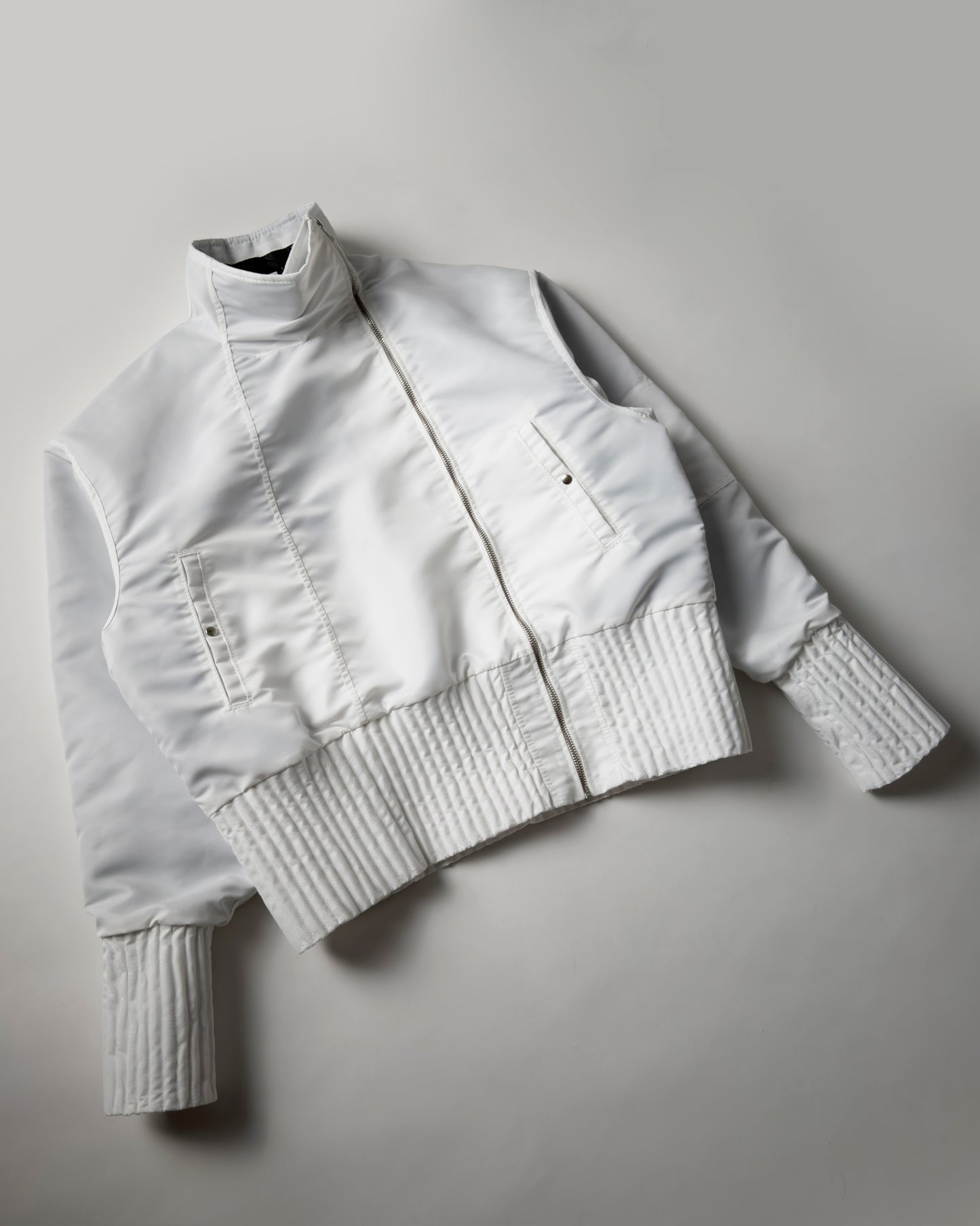 white flight nylon bomber