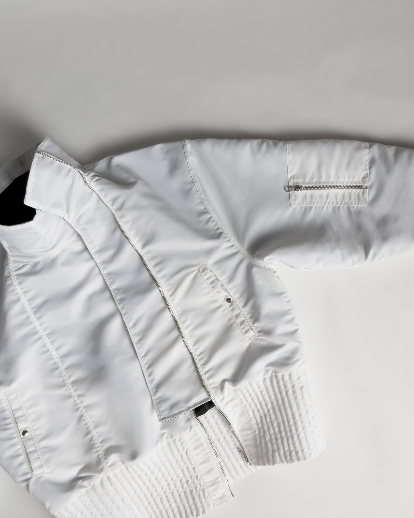 white flight nylon bomber