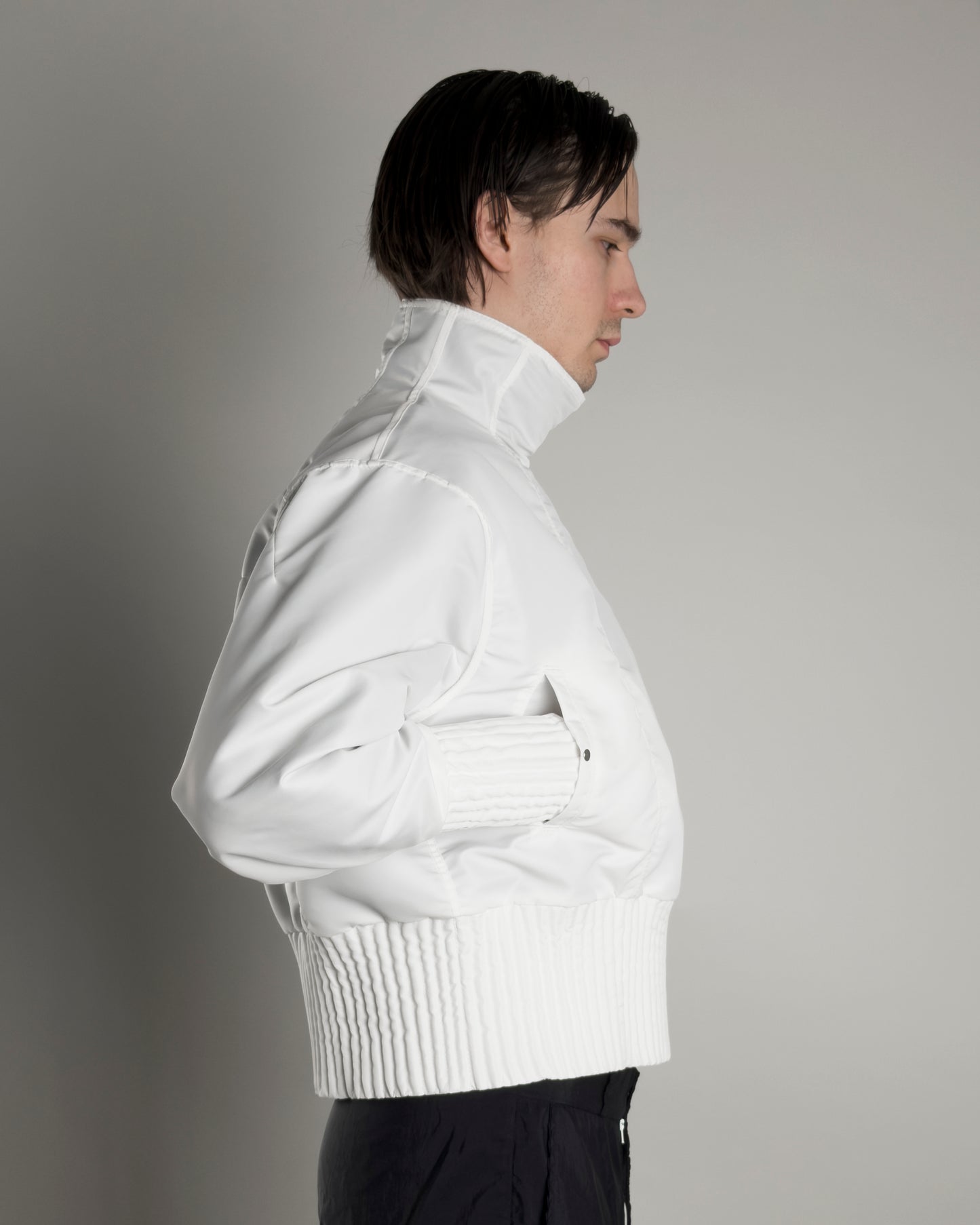 white flight nylon bomber
