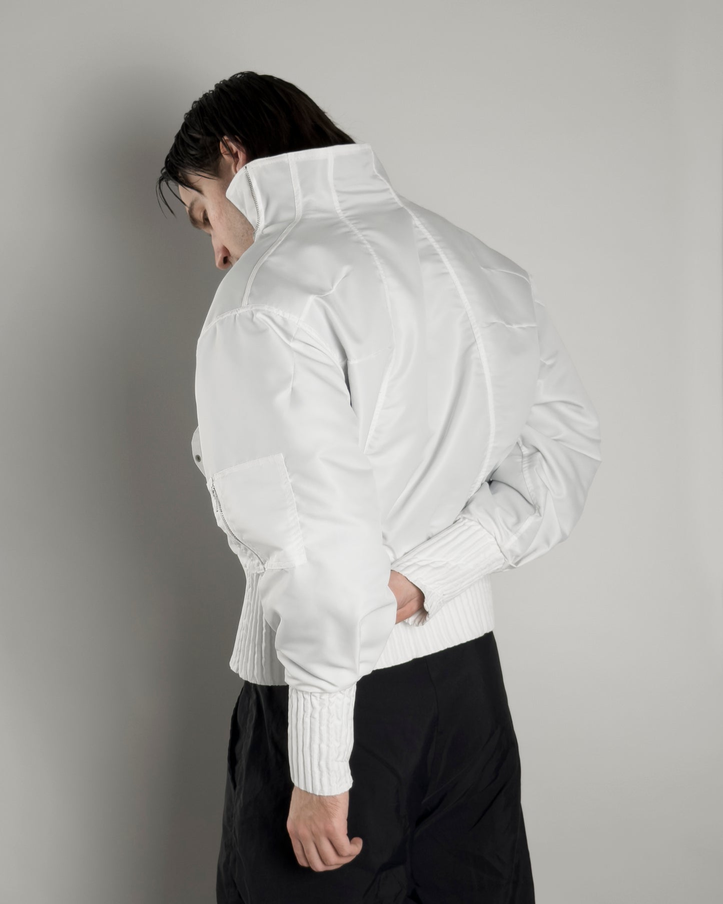 white flight nylon bomber
