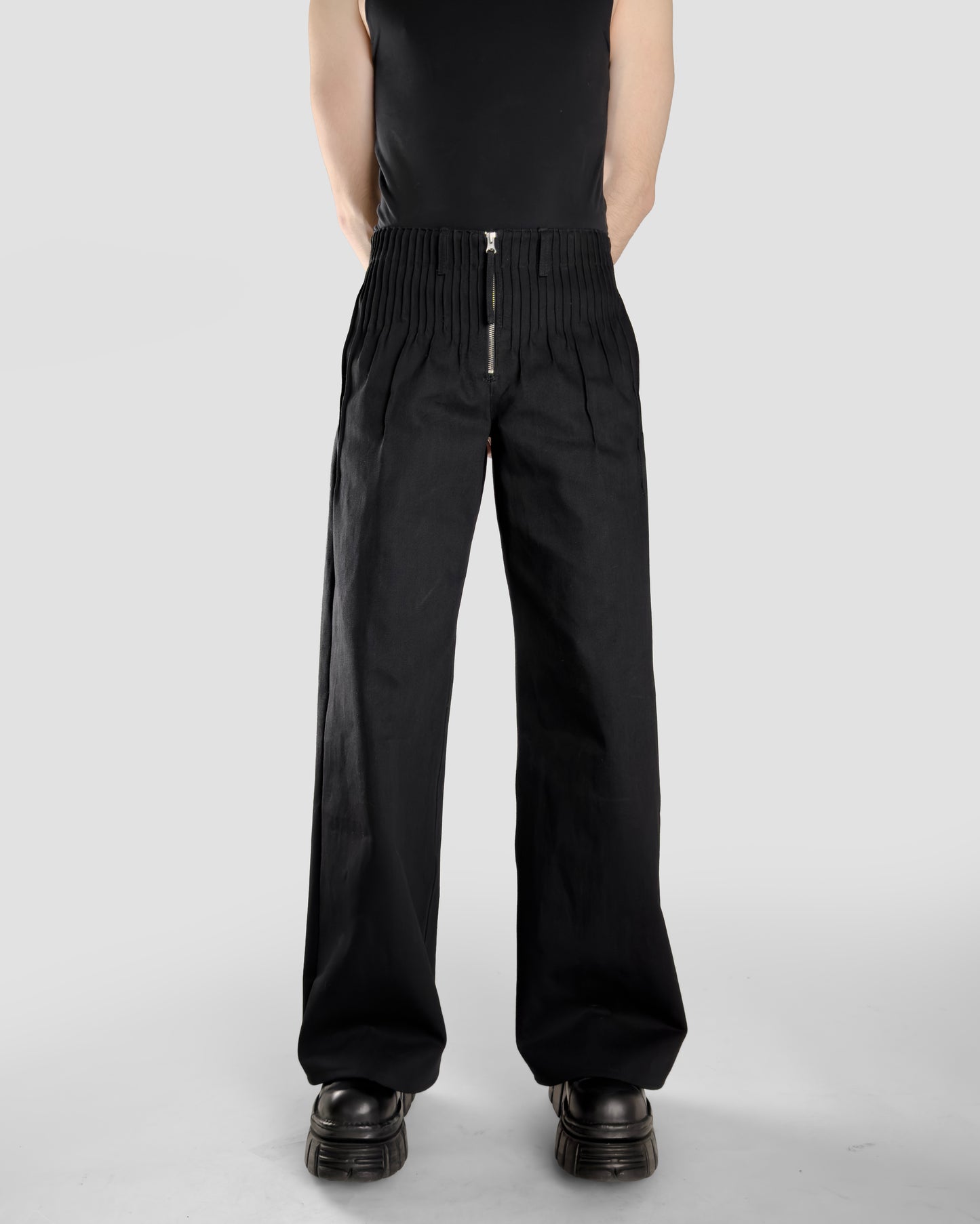 pleats black denim men