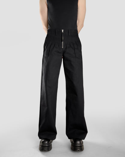 pleats black denim men