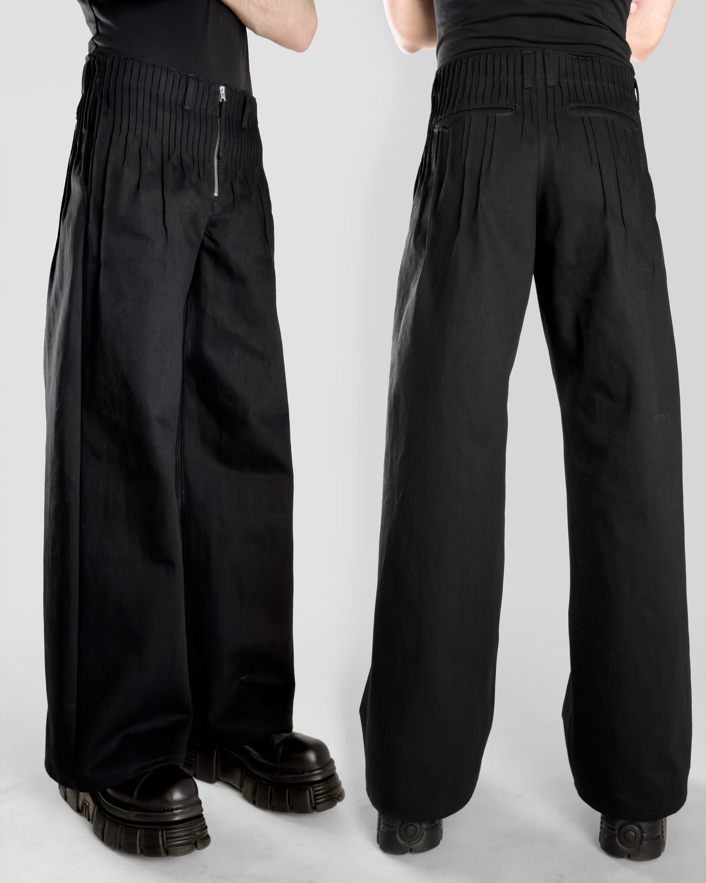 pleats black denim men
