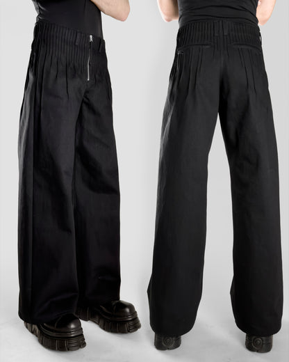 pleats black denim men